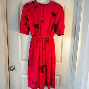 Vintage Sunshine Alley Puff Sleeve Red & Black MIDI Dress, size Medium